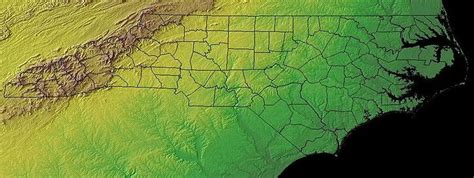 North Carolina topographic map. North Carolina's three topographic regions are evident: the ...