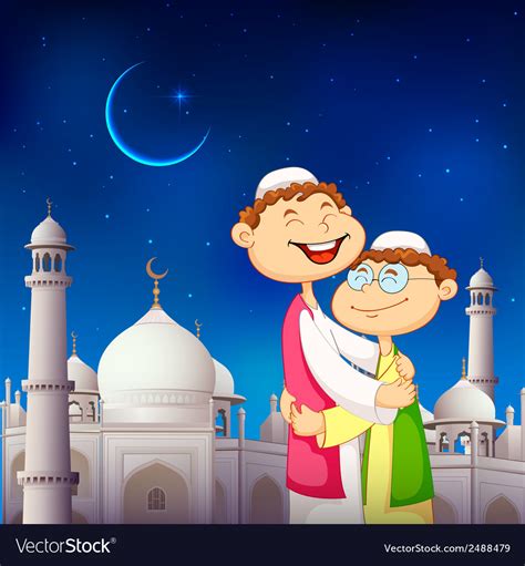 People hugging and wishing Eid Mubarak Royalty Free Vector