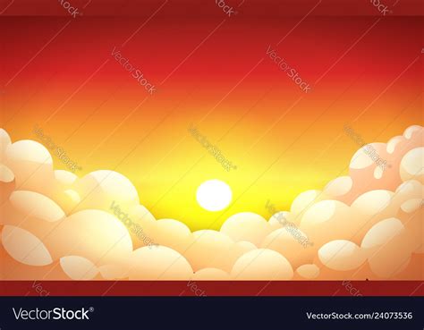 Red sunset sky in yellow-orange color with fluffy Vector Image