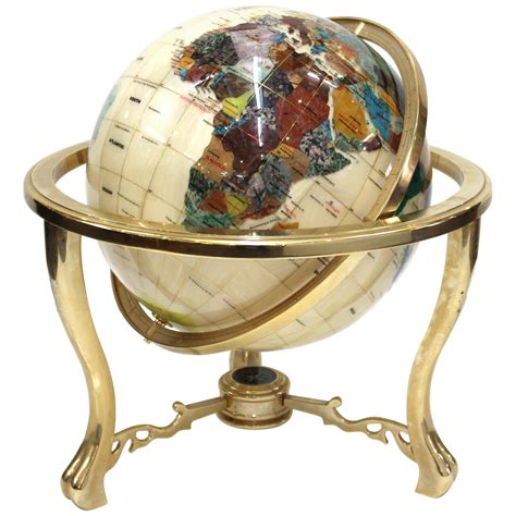 Modern World Globe in Semi-Precious Stone on Brass Stand at 1stDibs