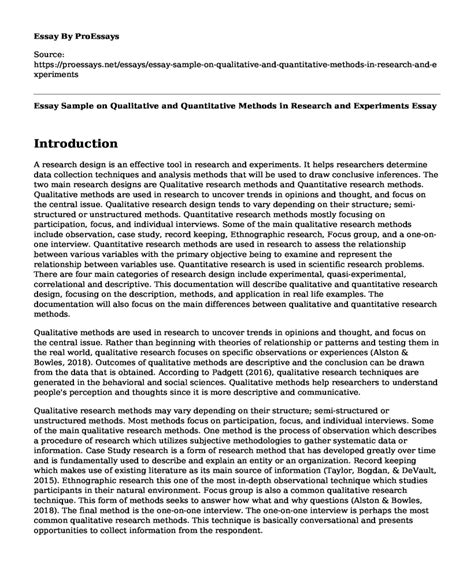 📌 Essay Sample on Qualitative and Quantitative Methods in Research and ...