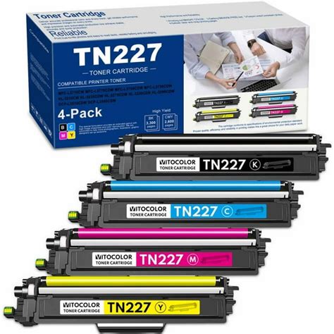 TN227 4 Pack Toner Cartridge High Yield Replacement for Brother MFC-L3770CDW HL-L3290CDW Printer ...