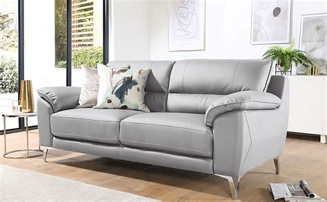 Madrid Light Grey Leather 3 Seater Sofa | Furniture And Choice