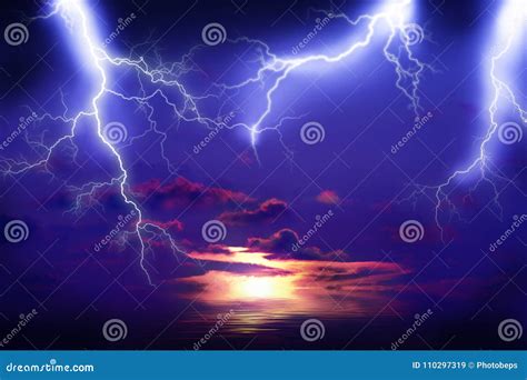 Lightning Storm at sea stock image. Image of electricity - 110297319