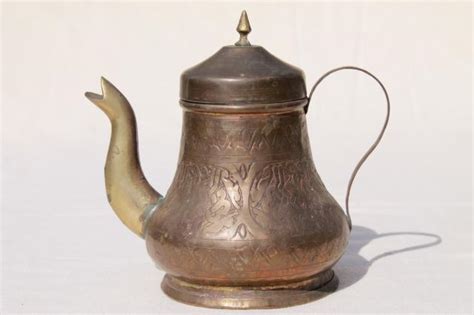 vintage tooled brass coffee pot or tea pot, Turkish teapot?