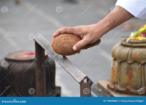 Coconut Breaking Rituals of Hindus Stock Image - Image of carving ...