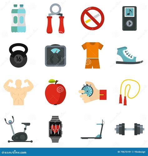 Fitness Icons Set, Flat Style Stock Vector - Illustration of exercise ...