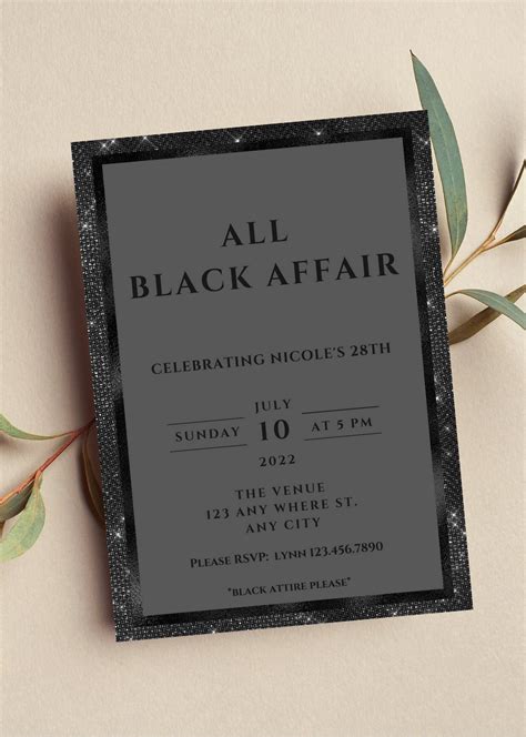 Editable All Black Affair Invitation, All Black Party Invitation, Black ...