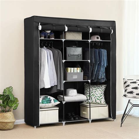 Zimtown 69'' Closet Wardrobe Portable Clothes Storage Organizer with Metal Shelves, Black ...