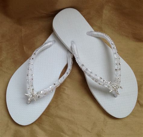 Bridal Flip Flops In White With Tropical Starfish Perfect