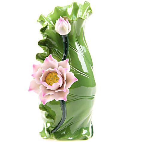 Traditional Chinese Lotus Flower and Leaf Vase Decorative Ceramics Folk Custom Art and Craft ...