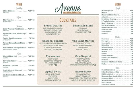 Menu – Avenue Tap & Kitchen