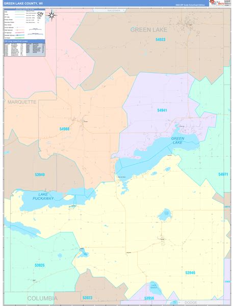 Green Lake County, WI Wall Map Color Cast Style by MarketMAPS - MapSales