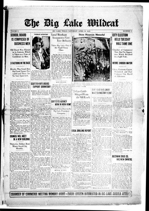 The Big Lake Wildcat (Big Lake, Tex.), Vol. 1, No. 31, Ed. 1 Saturday, April 10, 1926 - The ...