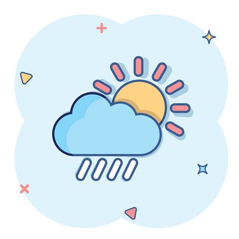 Weather icon in comic style. Sun, cloud and rain cartoon vector ...