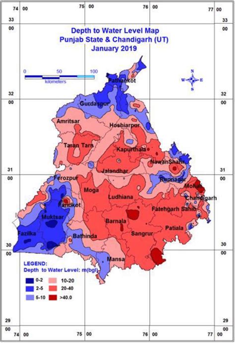 Water level map ( Source: Ground Water Year Book 2018–2019 Punjab and ...