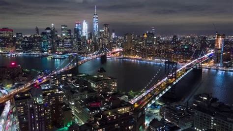 Aerial Night View Manhattan New York Stock Footage Video (100% Royalty ...