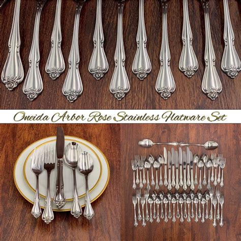 Oneida Rose Stainless Flatware set, Service for 8, Arbor Rose Vintage ...