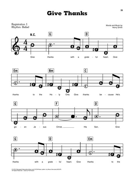 Give Thanks by Henry Smith Sheet Music for E-Z Play Today at Sheet Music Direct