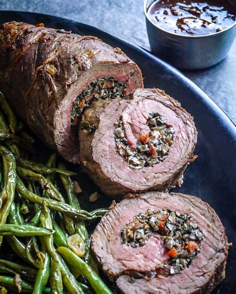 Mushroom-Stuffed Beef Roulade with Garlicky Green Beans