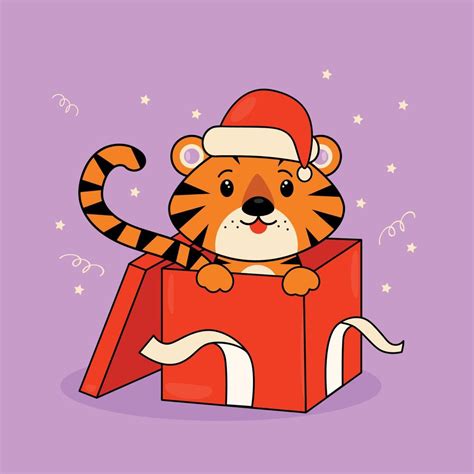 Tiger in a gift box 13319572 Vector Art at Vecteezy