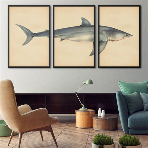 Shark Print Set of 3 Shark Art Great White Shark Print - Etsy