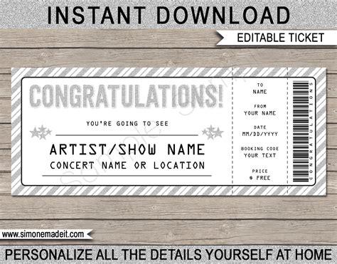 Congratulations Concert Ticket Template | Printable Gift Voucher