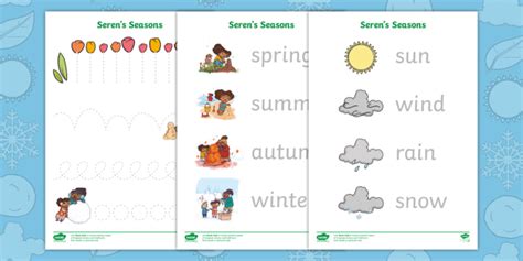 Seren's Seasons: Weather and Seasons Handwriting Worksheets