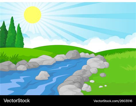 Cartoon nature landscape background with green mea