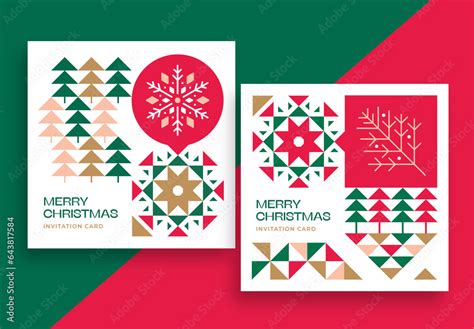 Christmas Cards Layout with Geometric Graphic Elements Stock Template ...