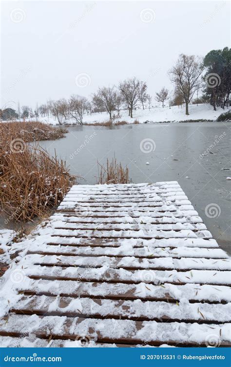 Winter Snowy Dock Scenic Landscape Stock Image - Image of lake, nordic: 207015531