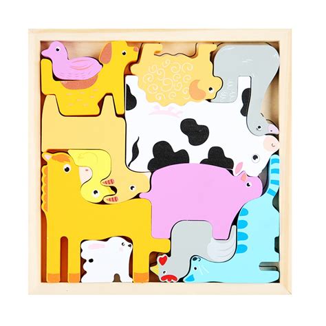 Fridja Farm Animals Wooden Pegged Puzzles for Toddlers Age 2-4 Years ...