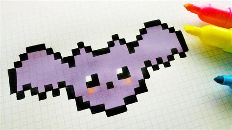 Handmade Pixel Art - How To Draw a Kawaii Bat #pixelart #Halloween