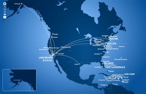 JetBlue Airways route map - from Long Beach