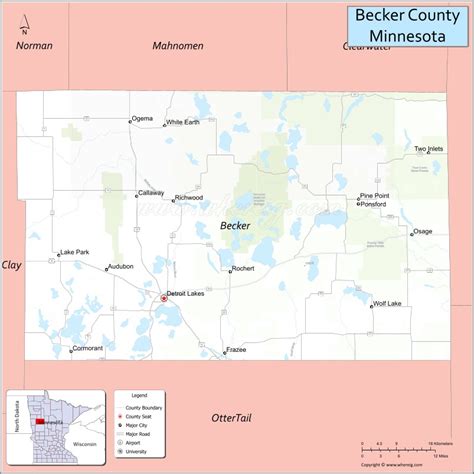 Map of Becker County, Minnesota showing cities, highways & important places. Check Where is ...