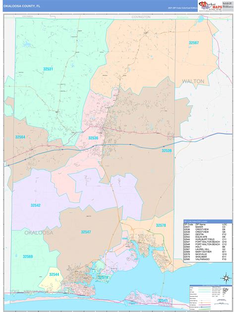 Okaloosa County, FL Wall Map Color Cast Style by MarketMAPS - MapSales