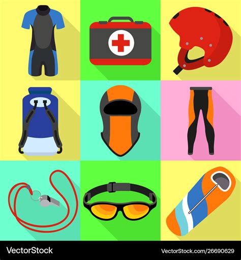 Canoeing equipment icon set flat style Royalty Free Vector