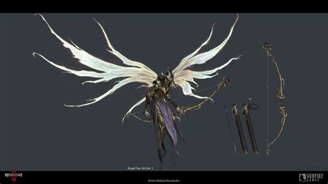 an animated character with white hair and wings, holding two arrows in ...