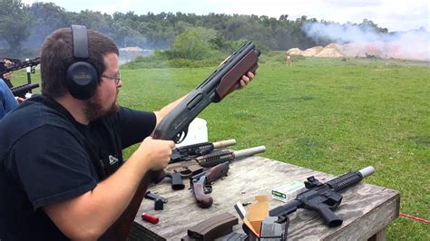 1740 double barrel pump shotgun at the NFA Review channel shoot - YouTube