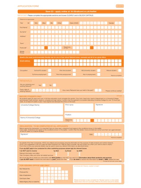 16-25 Railcard Renewal Application Form - Renewalform.net