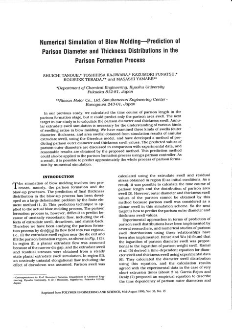 (PDF) Numerical simulation of blow molding - Prediction of parison diameter and thickness ...