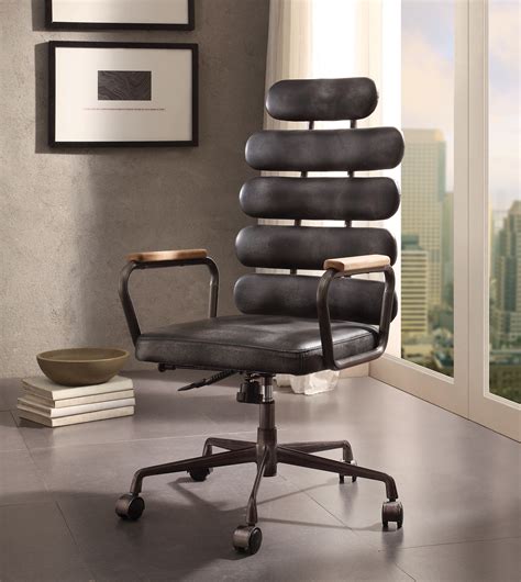 ACME Calan Executive Office Chair in Vintage Black Top Grain Leather - Walmart.com