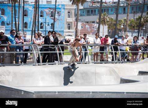 Young skateboarder at the skatepark on world famous Venice Beach ...