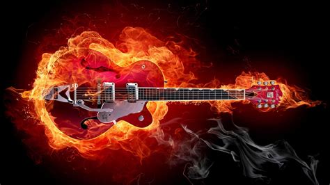 A guitar in flames - Rock music guitar Wallpaper Download 2560x1440