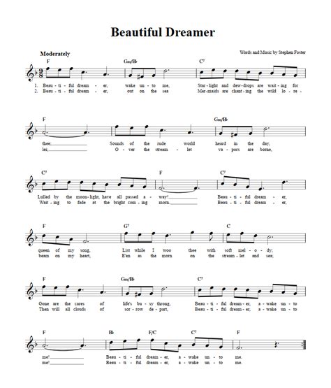 Beautiful Dreamer: Chords, Lyrics, and Sheet Music for B-Flat Instruments