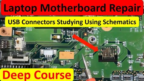 Laptop motherboard repair - USB connectors circuit studying - YouTube