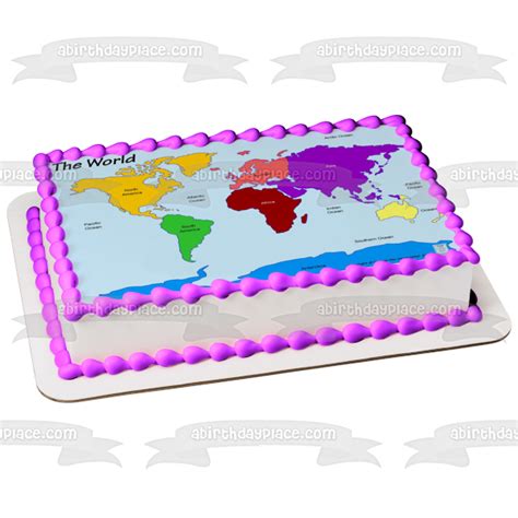 World Map Continents Oceans Edible Cake Topper Image ABPID11371 – A Birthday Place