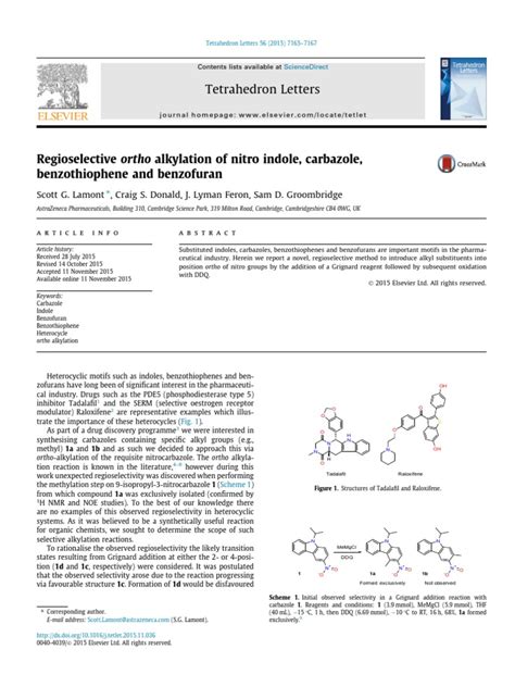 Regioselective Ortho Alkylation of Nitro Indole, Carbazole, Benzothiophene and Benzofuran PDF ...