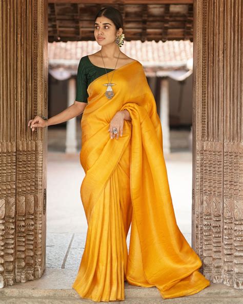 Sunshine yellow banaras brocade saree by Magizham | The Secret Label