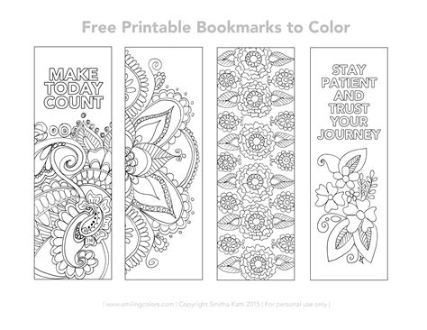 Free Printable Bookmarks to color with intricate designs